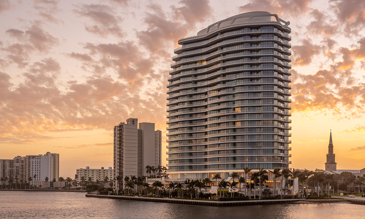 ©EDSA | Bristol Palm Beach | Aerial Waterfront View Sunset